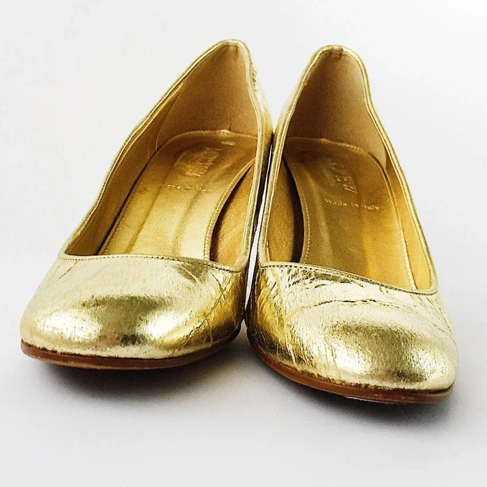 J. Crew Metallic Distressed Gold Pumps Heels 7